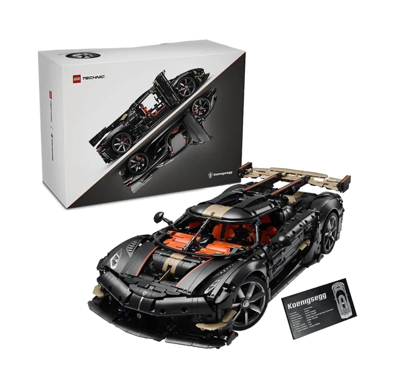 LEGO Technic 42232 Koenigsegg Sadair's Spear Megacar box next to the built model