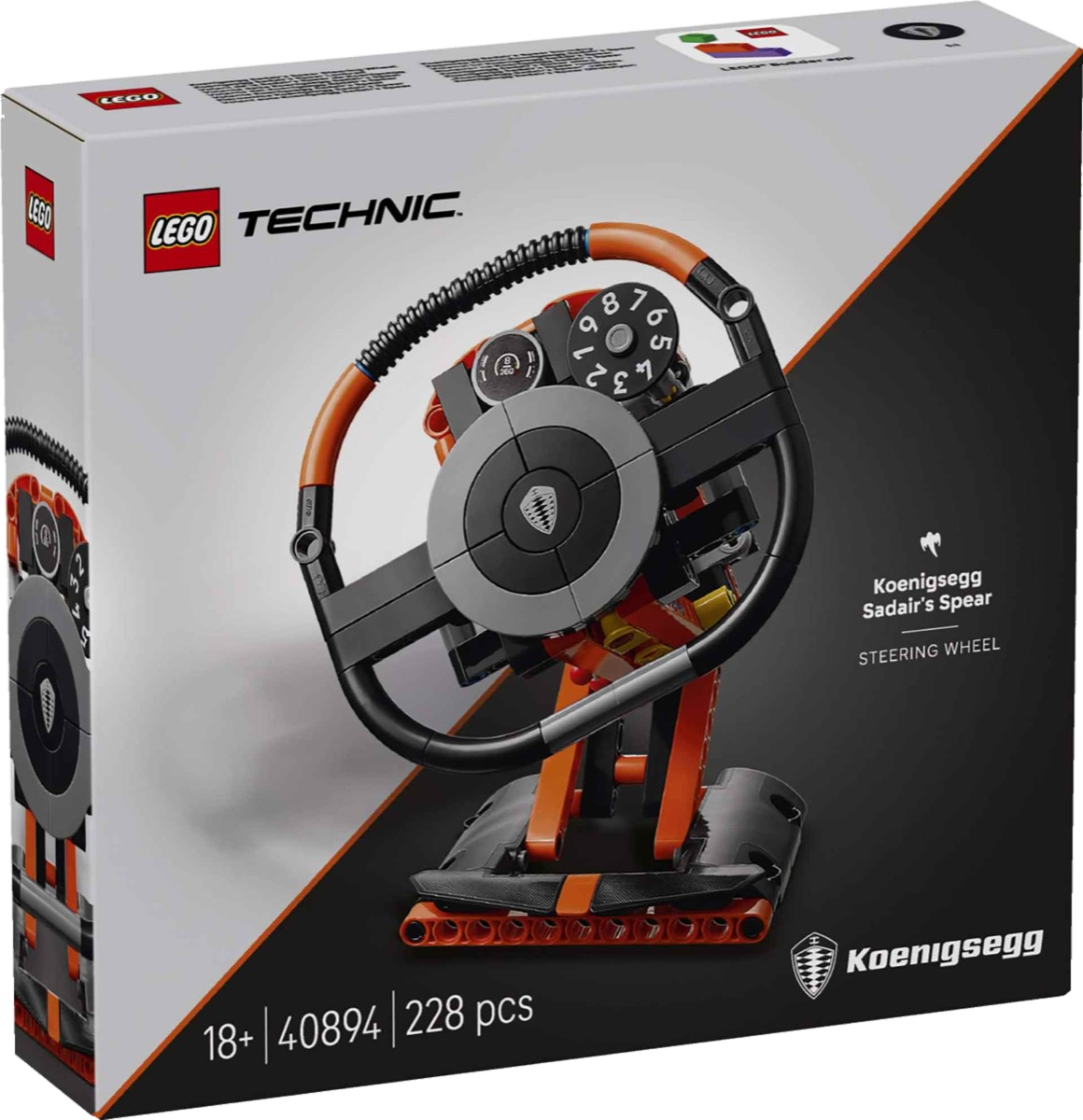 LEGO 40894 Koenigsegg Sadair's Spear Steering Wheel box showing the gift model