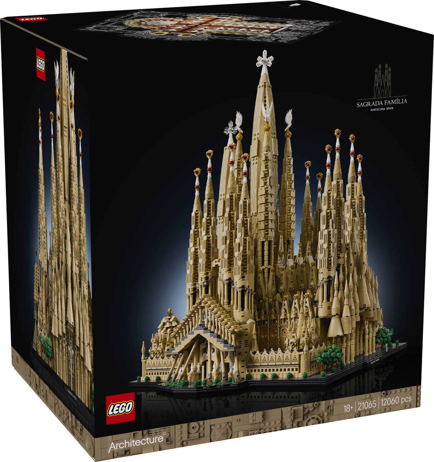 LEGO Architecture 21065 Sagrada Familia box with the basilica model and side panel visible